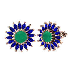 Taşlı Papatya Küpe - Kök zümrüt ve lab safir 8 ayar rose altın küpe #p4y2uv