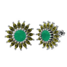 Kök zümrüt ve peridot 8 ayar beyaz altın küpe