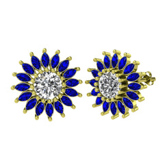 Swarovski ve lab safir 18 ayar altın küpe
