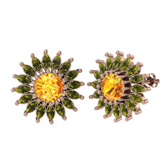 Taşlı Papatya Küpe - Sitrin ve peridot 18 ayar rose altın küpe #rkiak2