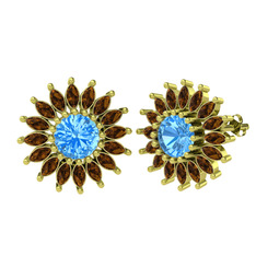 Taşlı Papatya Küpe - Akuamarin ve dumanlı kuvars 18 ayar altın küpe #sddjaf