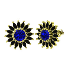 Taşlı Papatya Küpe - Lab safir ve siyah zirkon 14 ayar altın küpe #sh723i