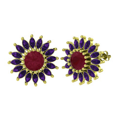 Kök yakut ve ametist 8 ayar altın küpe