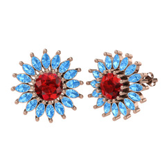 Taşlı Papatya Küpe - Garnet ve akuamarin 925 ayar rose altın kaplama gümüş küpe #tjfw7q