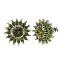 Peridot 8 ayar beyaz altın küpe