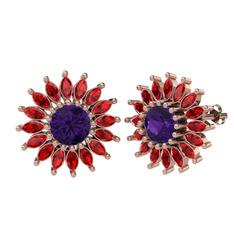 Ametist ve garnet 18 ayar rose altın küpe