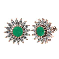 Taşlı Papatya Küpe - Kök zümrüt ve beyaz zirkon 14 ayar rose altın küpe #ut1lek