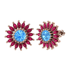 Akuamarin ve rodolit garnet 925 ayar rose altın kaplama gümüş küpe