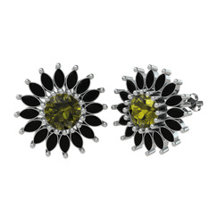 Taşlı Papatya Küpe - Peridot ve siyah zirkon 925 ayar gümüş küpe #vi19wy