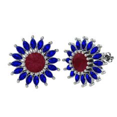 Taşlı Papatya Küpe - Kök yakut ve lab safir 925 ayar gümüş küpe #vjpwr1