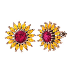 Taşlı Papatya Küpe - Rodolit garnet ve sitrin 925 ayar rose altın kaplama gümüş küpe #x0kkyh