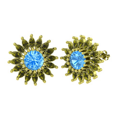 Taşlı Papatya Küpe - Akuamarin ve peridot 18 ayar altın küpe #x32jdq
