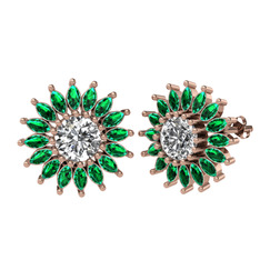 Taşlı Papatya Küpe - Swarovski ve yeşil kuvars 925 ayar rose altın kaplama gümüş küpe #y2yii