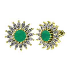 Taşlı Papatya Küpe - Kök zümrüt ve swarovski 8 ayar altın küpe #y3i2ok