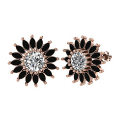 Taşlı Papatya Küpe - Swarovski ve siyah zirkon 14 ayar rose altın küpe #yv3w0m