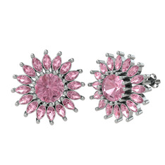 Taşlı Papatya Küpe - Pembe kuvars 925 ayar gümüş küpe #yy05py