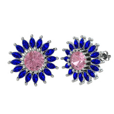 Taşlı Papatya Küpe - Pembe kuvars ve lab safir 925 ayar gümüş küpe #ziwb5v