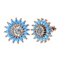 Taşlı Papatya Küpe - Swarovski ve akuamarin 14 ayar rose altın küpe #zm9ehv