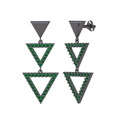 Orya Üçgen Küpe - Yeşil kuvars 925 ayar siyah rodyum kaplama gümüş küpe #uqbe28
