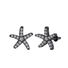 Denizyıldızı Küpe - Swarovski 925 ayar siyah rodyum kaplama gümüş küpe #13oid53