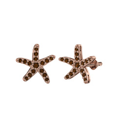 Denizyıldızı Küpe - Dumanlı kuvars 18 ayar rose altın küpe #8x5b5v