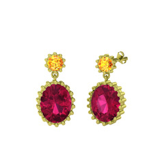 Fennel Küpe - Sitrin ve rodolit garnet 14 ayar altın küpe #10089k