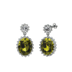 Fennel Küpe - Beyaz zirkon ve peridot 14 ayar beyaz altın küpe #100psmp