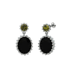 Fennel Küpe - Peridot ve siyah zirkon 8 ayar beyaz altın küpe #1070qam
