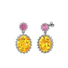 Fennel Küpe - Pembe kuvars ve sitrin 925 ayar gümüş küpe #10lpi31