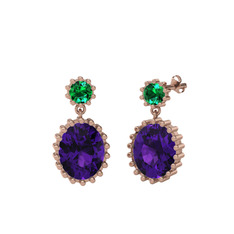 Fennel Küpe - Yeşil kuvars ve ametist 18 ayar rose altın küpe #10mi2ak