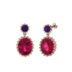 Ametist ve rodolit garnet 8 ayar rose altın küpe