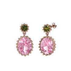 Fennel Küpe - Peridot ve pembe kuvars 18 ayar rose altın küpe #126nvkv