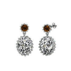 Fennel Küpe - Dumanlı kuvars ve beyaz zirkon 18 ayar beyaz altın küpe #12c2z4