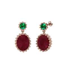 Fennel Küpe - Yeşil kuvars ve kök yakut 18 ayar rose altın küpe #12ggoum