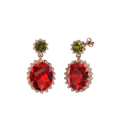 Fennel Küpe - Peridot ve garnet 14 ayar rose altın küpe #1362jat