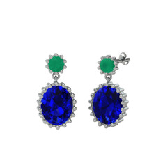 Fennel Küpe - Kök zümrüt ve lab safir 14 ayar beyaz altın küpe #146026d