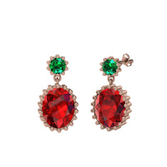 Fennel Küpe - Yeşil kuvars ve garnet 18 ayar rose altın küpe #14ng8yt