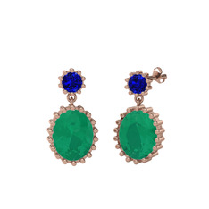 Fennel Küpe - Lab safir ve kök zümrüt 8 ayar rose altın küpe #15633ra