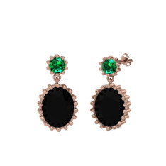 Fennel Küpe - Yeşil kuvars ve siyah zirkon 18 ayar rose altın küpe #156kcx1