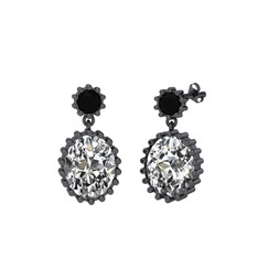 Fennel Küpe - Siyah zirkon ve beyaz zirkon 925 ayar siyah rodyum kaplama gümüş küpe #163y1y1