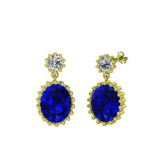 Fennel Küpe - Swarovski ve lab safir 14 ayar altın küpe #16h384w