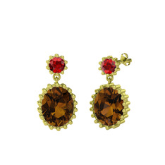 Fennel Küpe - Garnet ve dumanlı kuvars 18 ayar altın küpe #16l0ln1