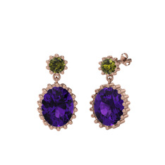 Fennel Küpe - Peridot ve ametist 14 ayar rose altın küpe #17do8jw