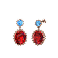 Fennel Küpe - Akuamarin ve garnet 18 ayar rose altın küpe #17fgdy1