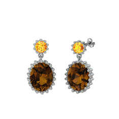 Fennel Küpe - Sitrin ve dumanlı kuvars 8 ayar beyaz altın küpe #17kkcd7