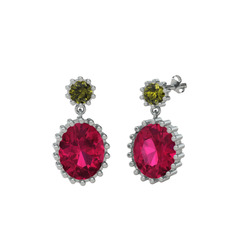 Fennel Küpe - Peridot ve rodolit garnet 14 ayar beyaz altın küpe #17ll86t