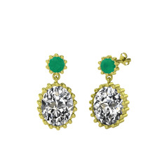 Kök zümrüt ve swarovski 14 ayar altın küpe