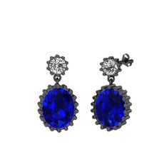 Swarovski ve lab safir 925 ayar siyah rodyum kaplama gümüş küpe