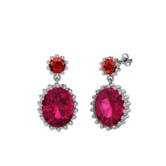 Fennel Küpe - Garnet ve rodolit garnet 18 ayar beyaz altın küpe #18322r8