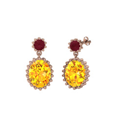 Fennel Küpe - Kök yakut ve sitrin 925 ayar rose altın kaplama gümüş küpe #189bh3w